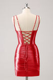 Red Spaghetti Straps Bodycon Homecoming Dress with Sequins