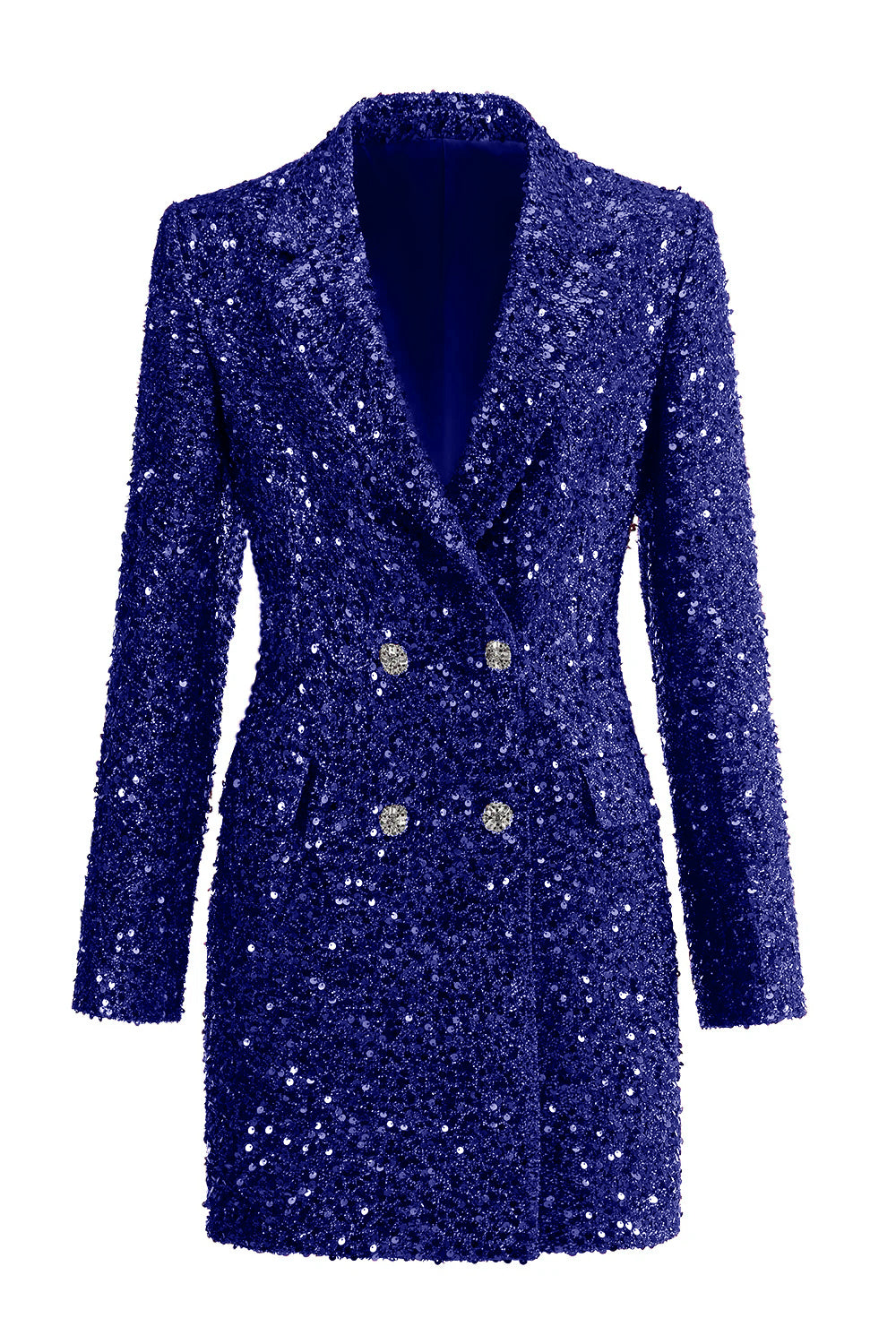 Sparkly Fuchsia Notched Lapel Women's Long Blazer