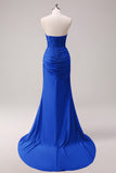 Fuchsia Strapless Corset Mermaid Long Prom Dress with Slit