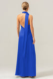 Peacock Sheath V-Neck Backless Long Bridesmaid Dress with Slit