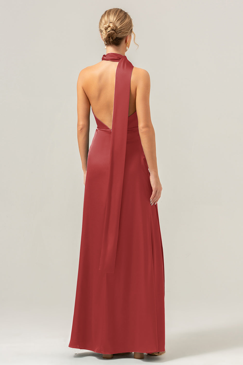 Peacock Sheath V-Neck Backless Long Bridesmaid Dress with Slit