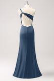 Eucalyptus One Shoulder Mermaid Satin Long Bridesmaid Dress