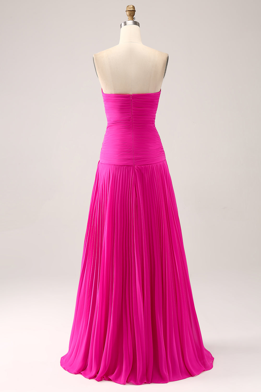 Fuchsia A Line Sweetheart Pleated Keyhole Long Prom Dress With Slit