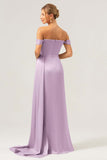 Dusty Sage Off The Shoulder Long Bridesmaid Dress with Slit