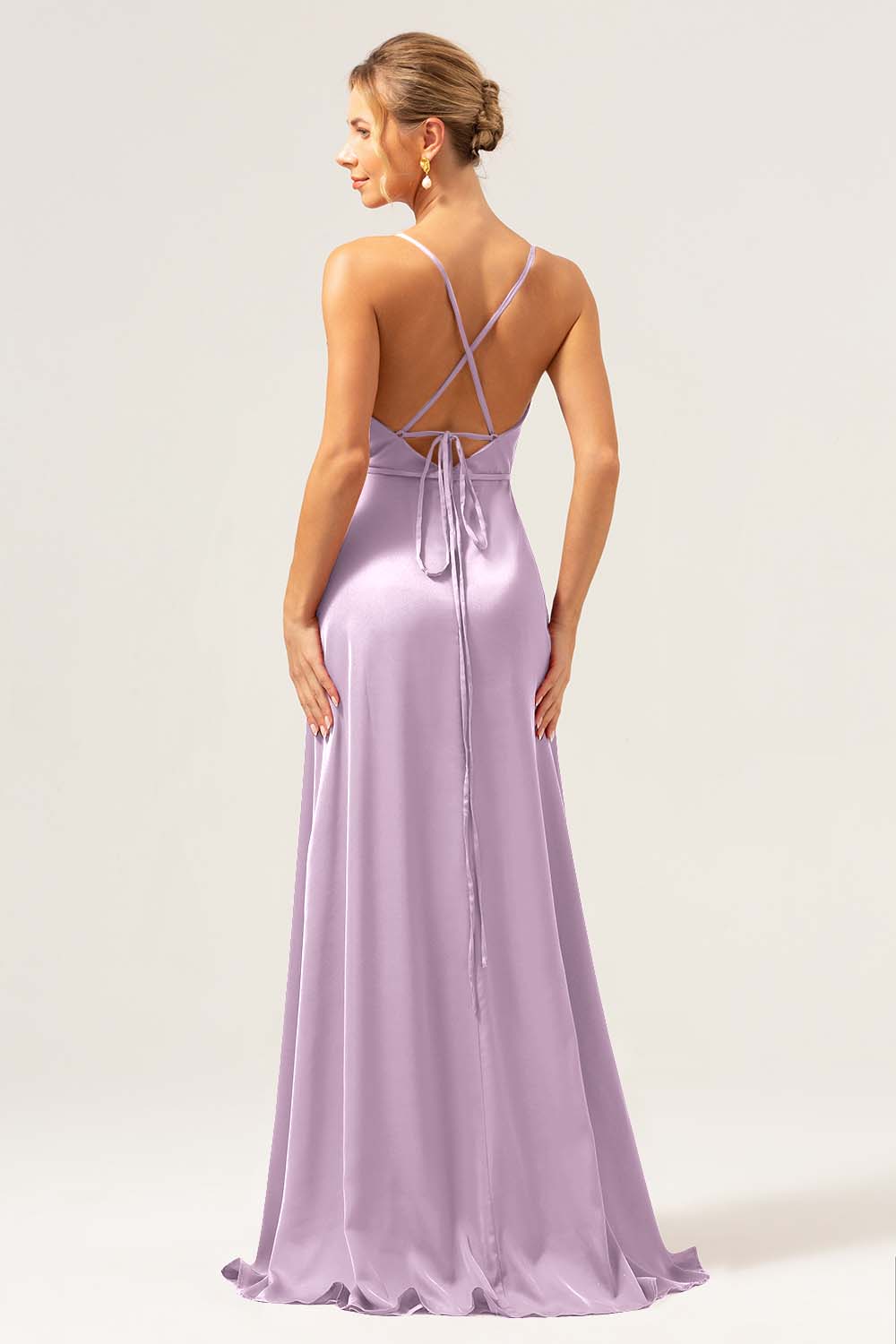 Martini Spaghetti Straps Swing Collar Long Bridesmaid Dress with Slit