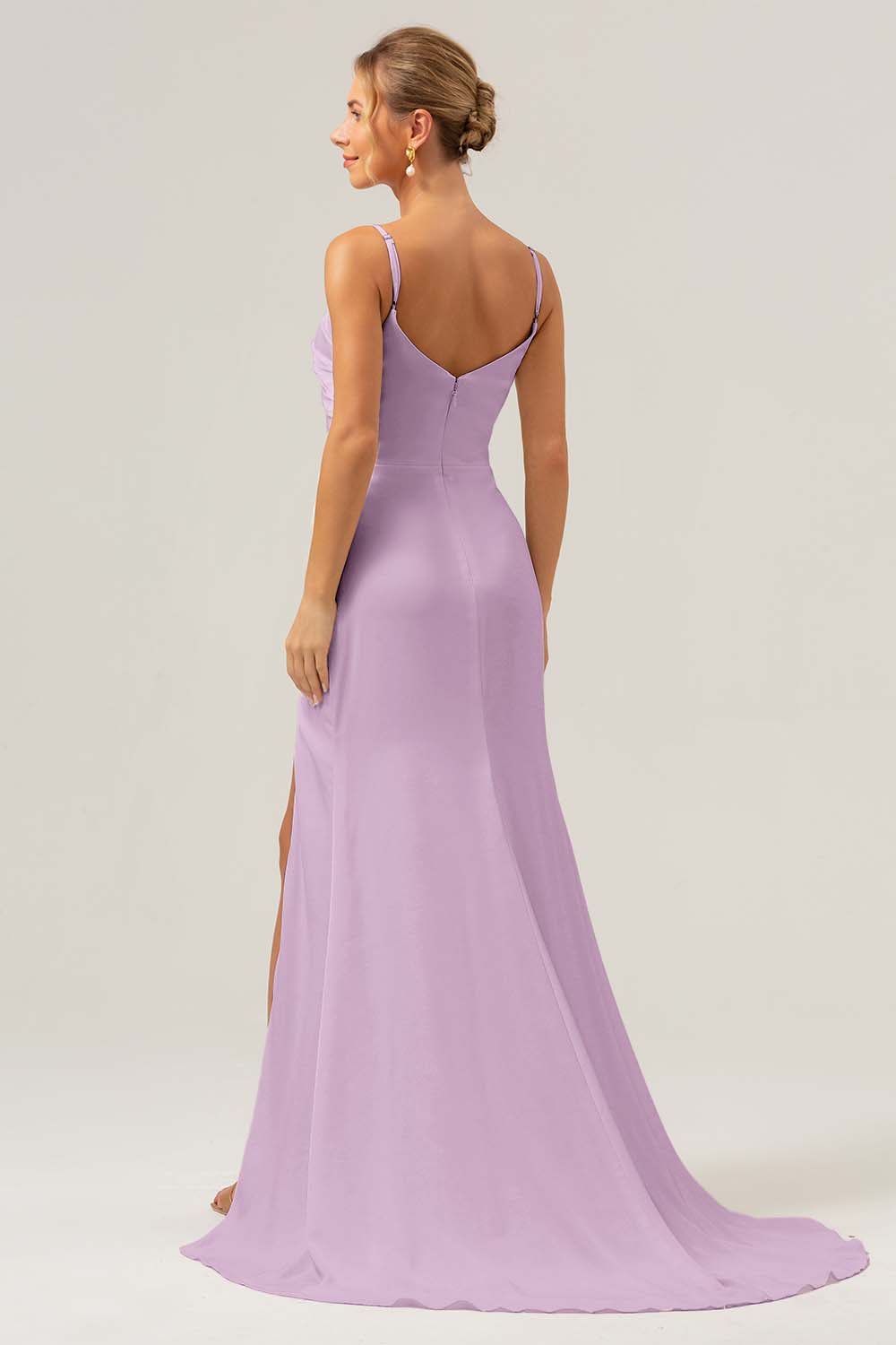 Simple Dusty Sage Spaghetti Straps Long Bridesmaid Dress with Slit