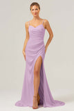 Simple Dusty Sage Spaghetti Straps Long Bridesmaid Dress with Slit