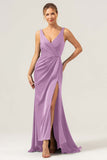 Agave V-Neck Long Bridesmaid Dress with Slit