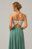 Eucalyptus Open Back Boho Chiffon Long Bridesmaid Dress with Lace