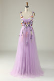 Flower A-Line Dark Purple Prom Dress