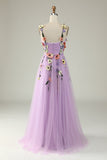 Flower A-Line Dark Purple Prom Dress