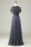 Epitome of Romance A-Line V Neck Eucalyptus Long Bridesmaid Dress with Beading