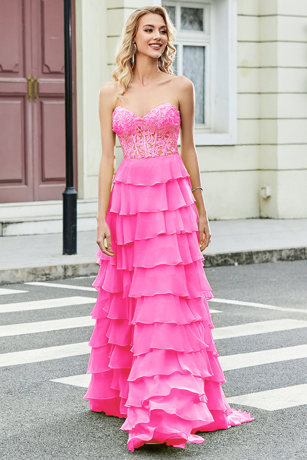 Gorgeous A Line Sweetheart Yellow Corset Prom Dress with Appliques Ruffles