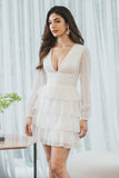 White A-Line Short Tiered Graduation Dress