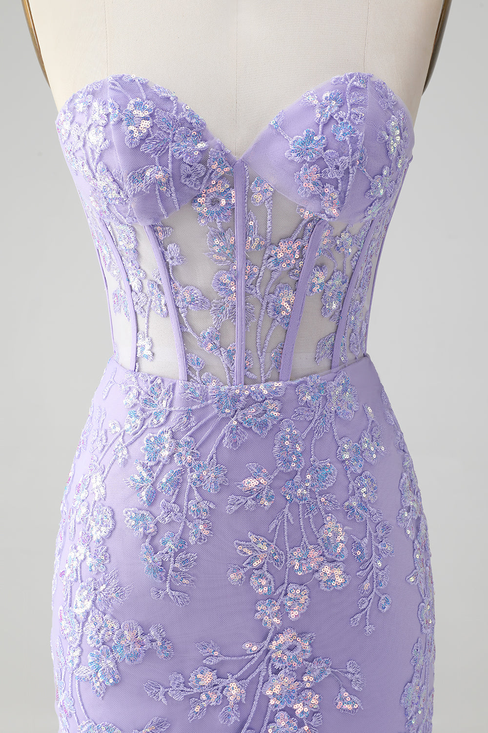 Lilac Corset Sequins Sweetheart Short Embroidery Homecoming Dress with Lace-up Back