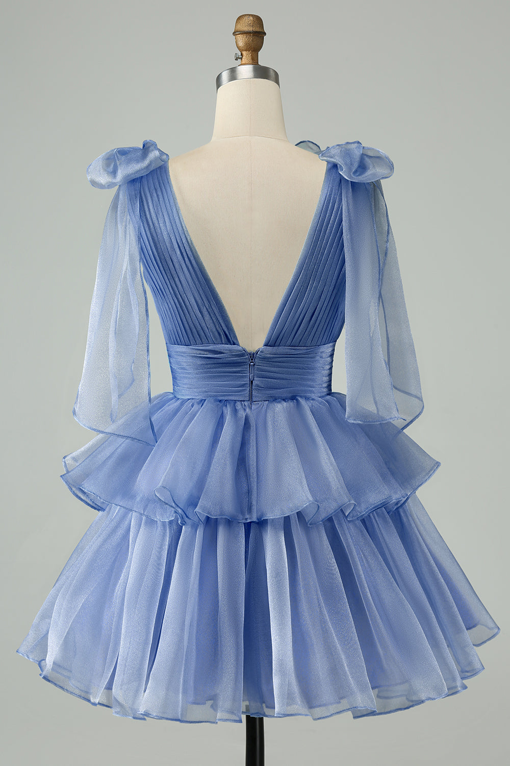 Sky Blue A Line V Neck Pleated Tiered Short Homecoming Dress