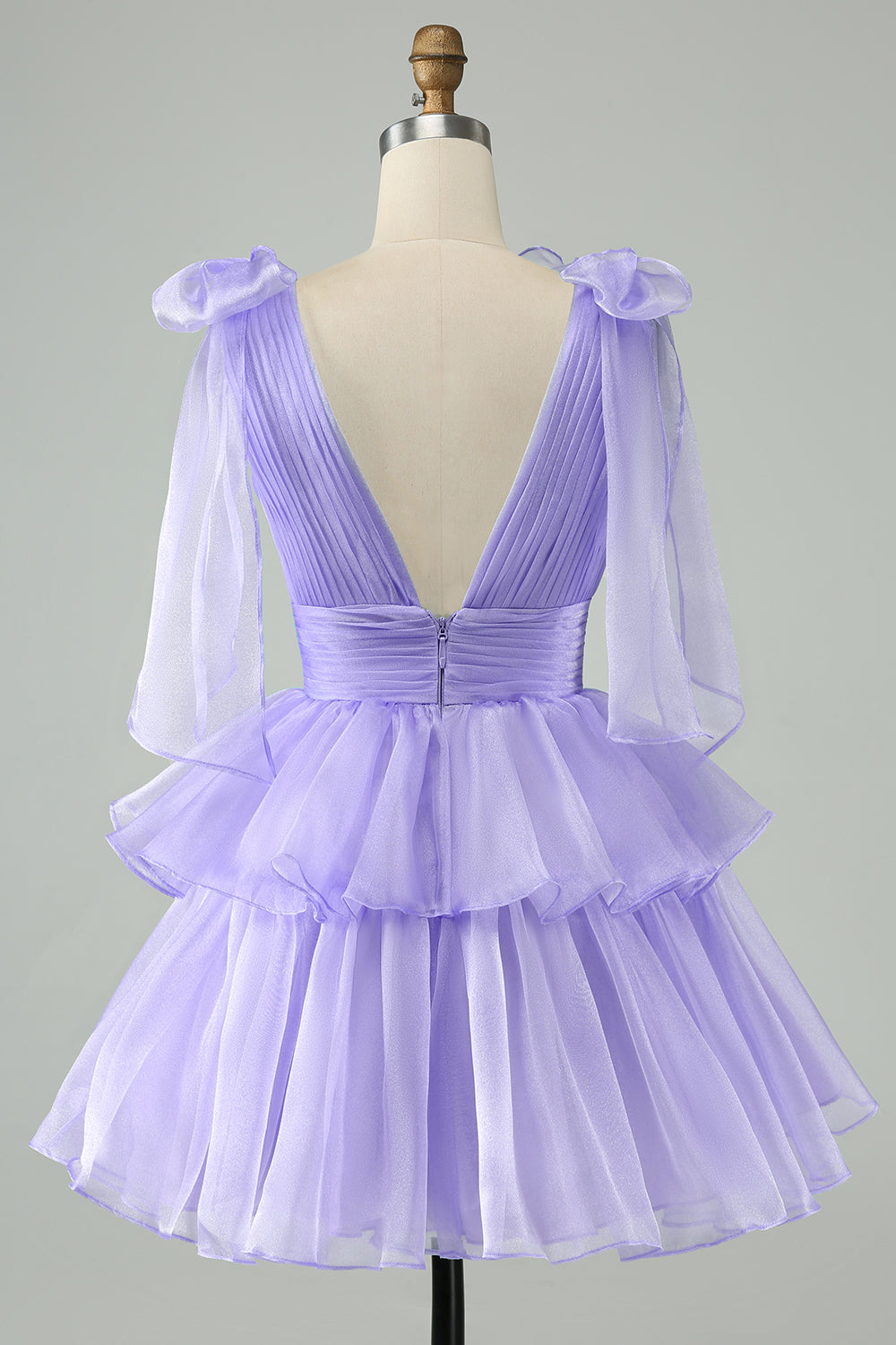 Sky Blue A Line V Neck Pleated Tiered Short Homecoming Dress