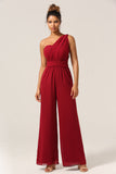 Burgundy Chiffon Convertible Bridesmaid Jumpsuits