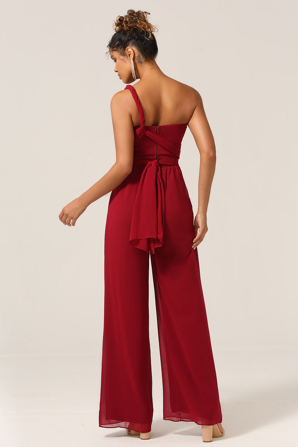 Burgundy Chiffon Convertible Bridesmaid Jumpsuits