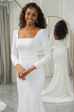 Ivory Mermaid Square Neck Bridal Dress With Long Sleeves