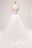 Ivory A-Line Spaghetti Straps Corset Lace Tulle Long Wedding Dress