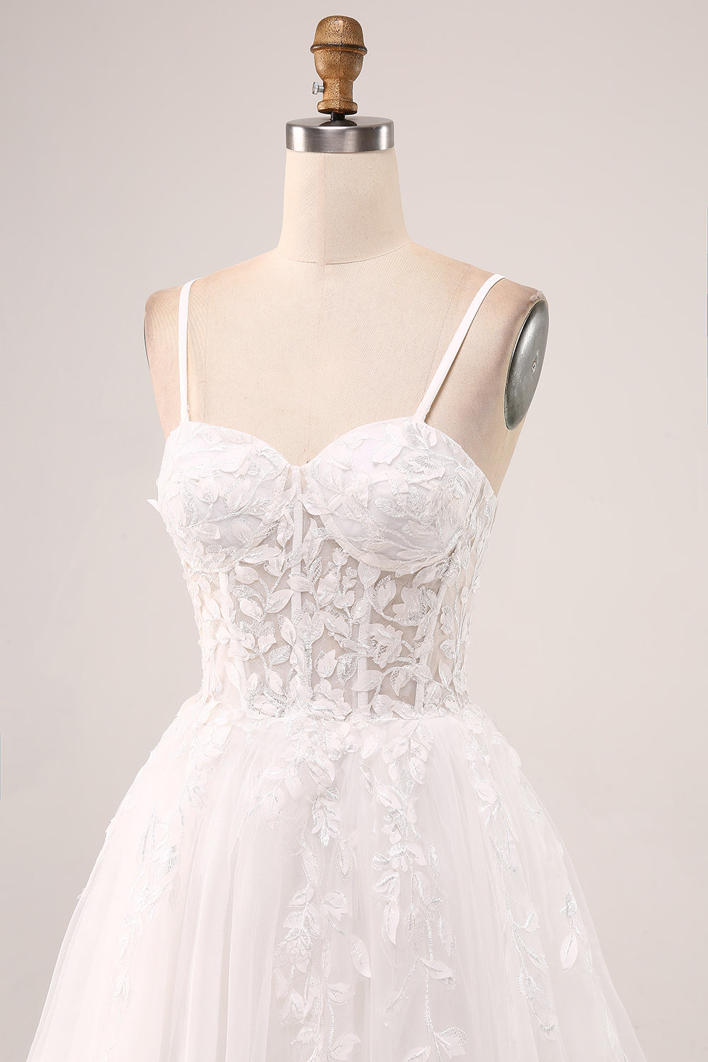 Ivory A-Line Spaghetti Straps Corset Lace Tulle Long Wedding Dress