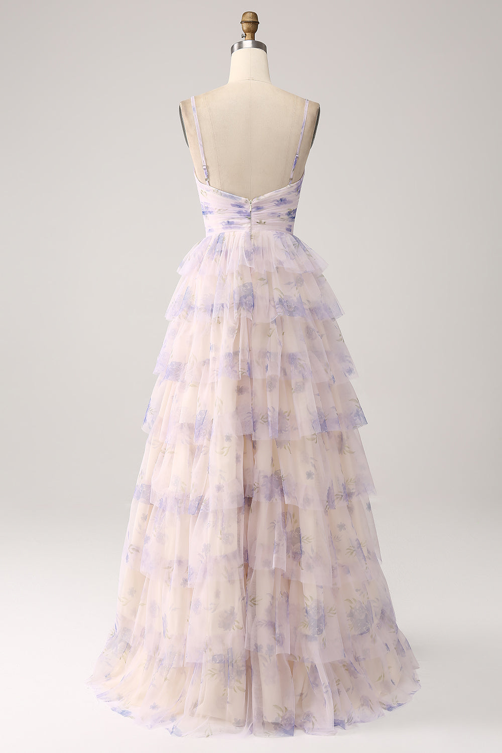 Lavender Flower Tiered Princess Prom Dress with Pleated