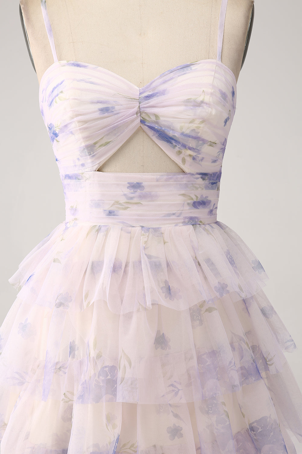 Lavender Flower Tiered Princess Prom Dress with Pleated