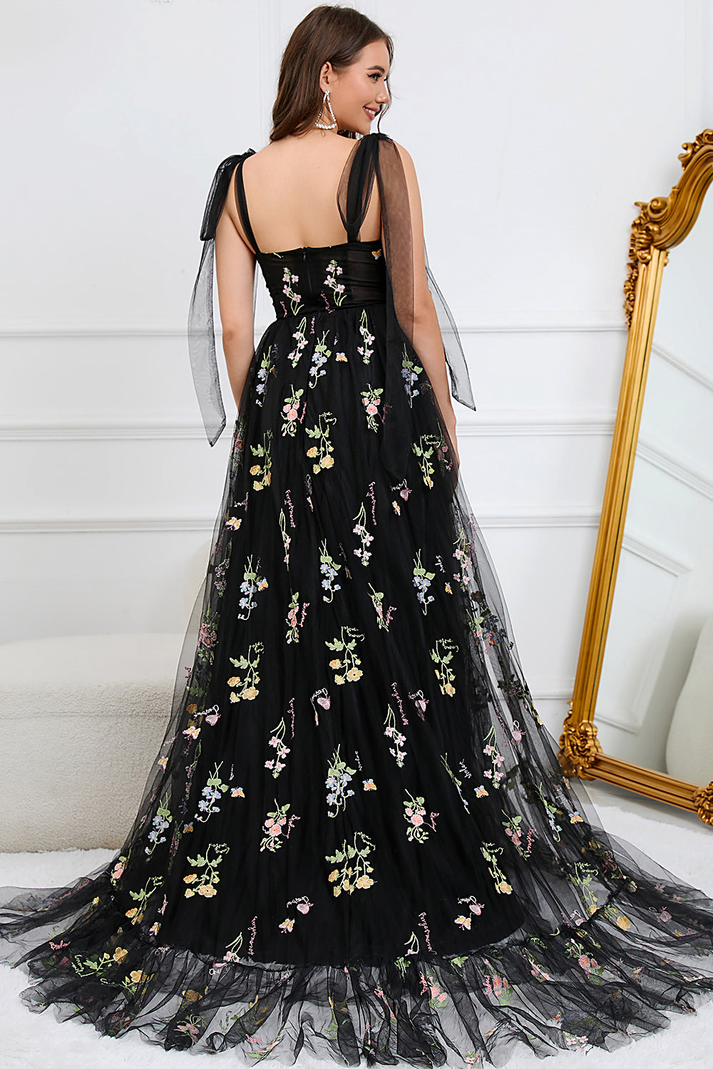 Black embroidered best sale prom dress