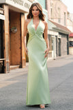 Mermaid Halter Dusty Blue Long Satin Bridesmaid Dress