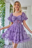 Dark Purple Off The Shoulder Short Homecoming Dress