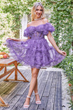 Dark Purple Off The Shoulder Short Homecoming Dress