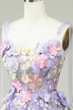 Blue Corset A-Line Short Homecoming Dress with 3D Flowers