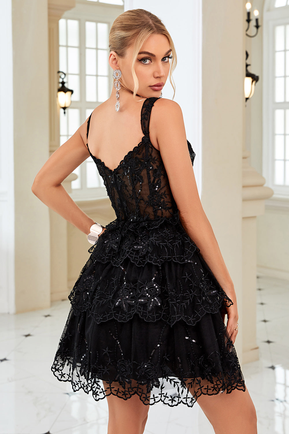 Zapakasa Women Black Corset Homecoming Dress A Line Off the Shoulder  Cocktail Dress with Lace