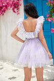 A-Line Spaghetti Straps V-Neck Embroidery Lavender Short Homecoming Dress