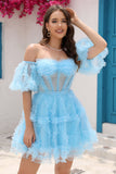 Pink Tulle Off The Shoulder Short Homecoming Dress