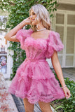 Pink Tulle Off The Shoulder Short Homecoming Dress