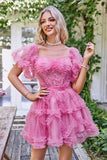 Pink Tulle Off The Shoulder Short Homecoming Dress