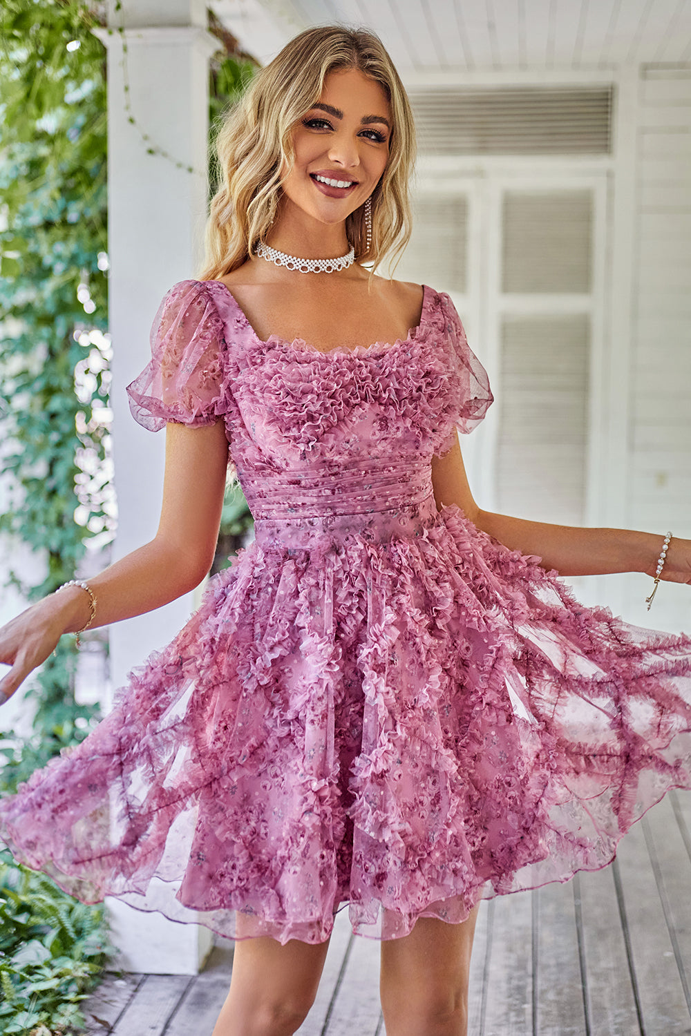 A-Line Square Neck Dusty Rose Short Homecoming Dress