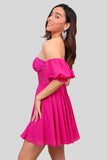 Fuchsia Corset Off The Shoulder Chiffon Short Homecoming Dress with Lace