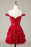 Cute Sparkly Hot Pink A Line Tiered Corset Lace Short Homecoming Dress