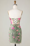 Sweetheart Green Backless Embroidery Tight Homecoming Dress