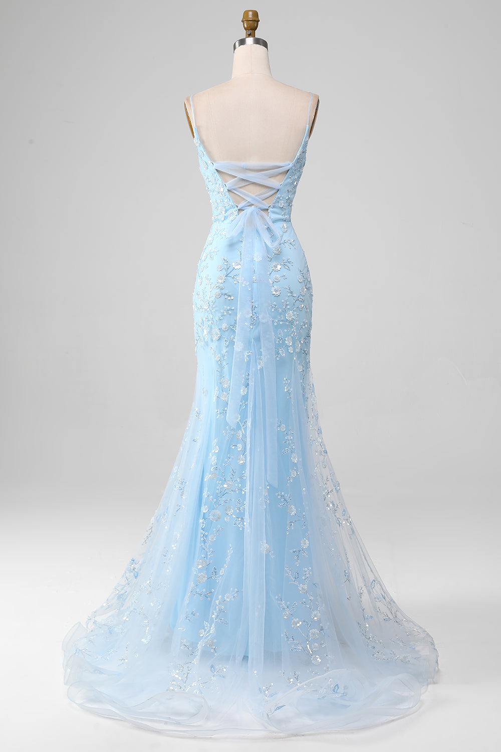 Light Blue Sparkly Beaded Mermaid Long Prom Dress