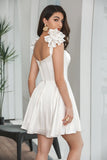 White A-Line Corset Short Graduation Dress with Ruffles