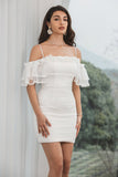 White Bodycon Ruffled Short Graduation Dress