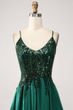 Dark Green A-Line Spaghetti Straps Long Prom Dress