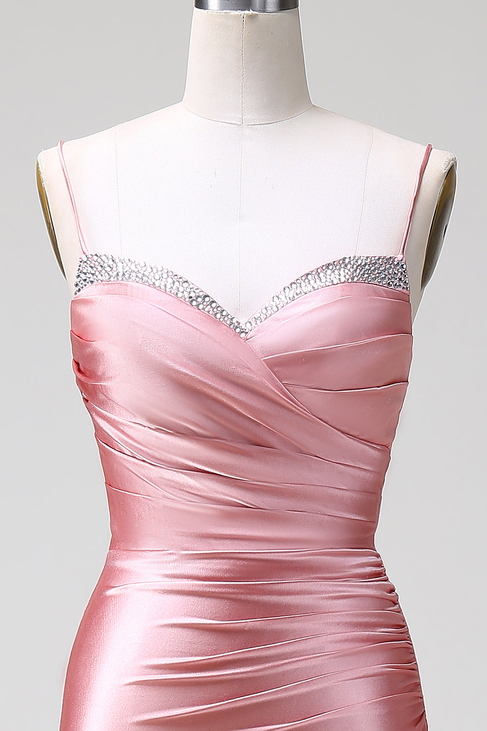 Blush Mermaid Spaghetti Straps Satin Prom Dress with Slit