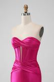 Fuchsia Bodycon Sweetheart Satin Corset Short Homecoming Dress