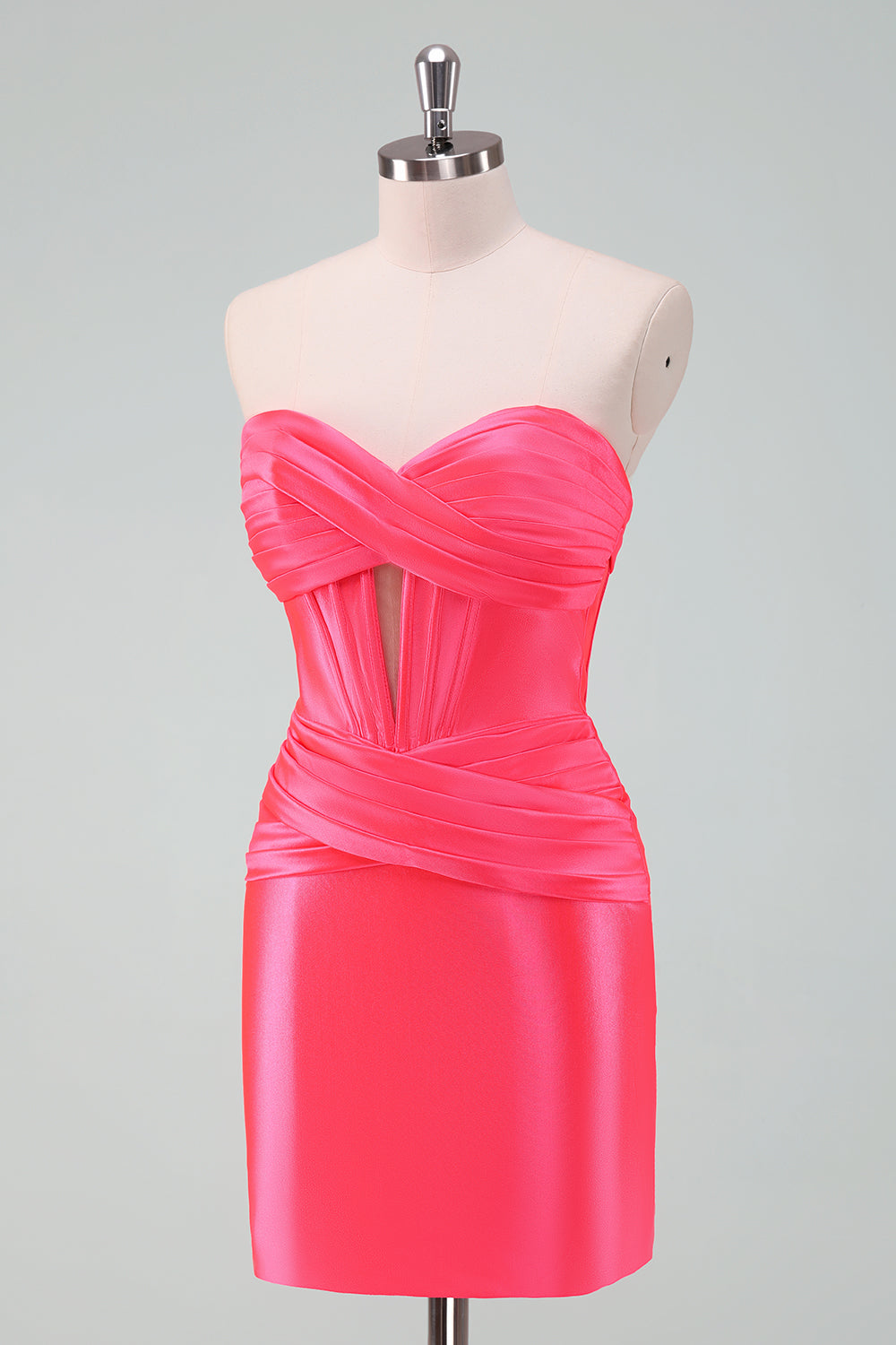 Fuchsia Bodycon Sweetheart Satin Corset Short Homecoming Dress