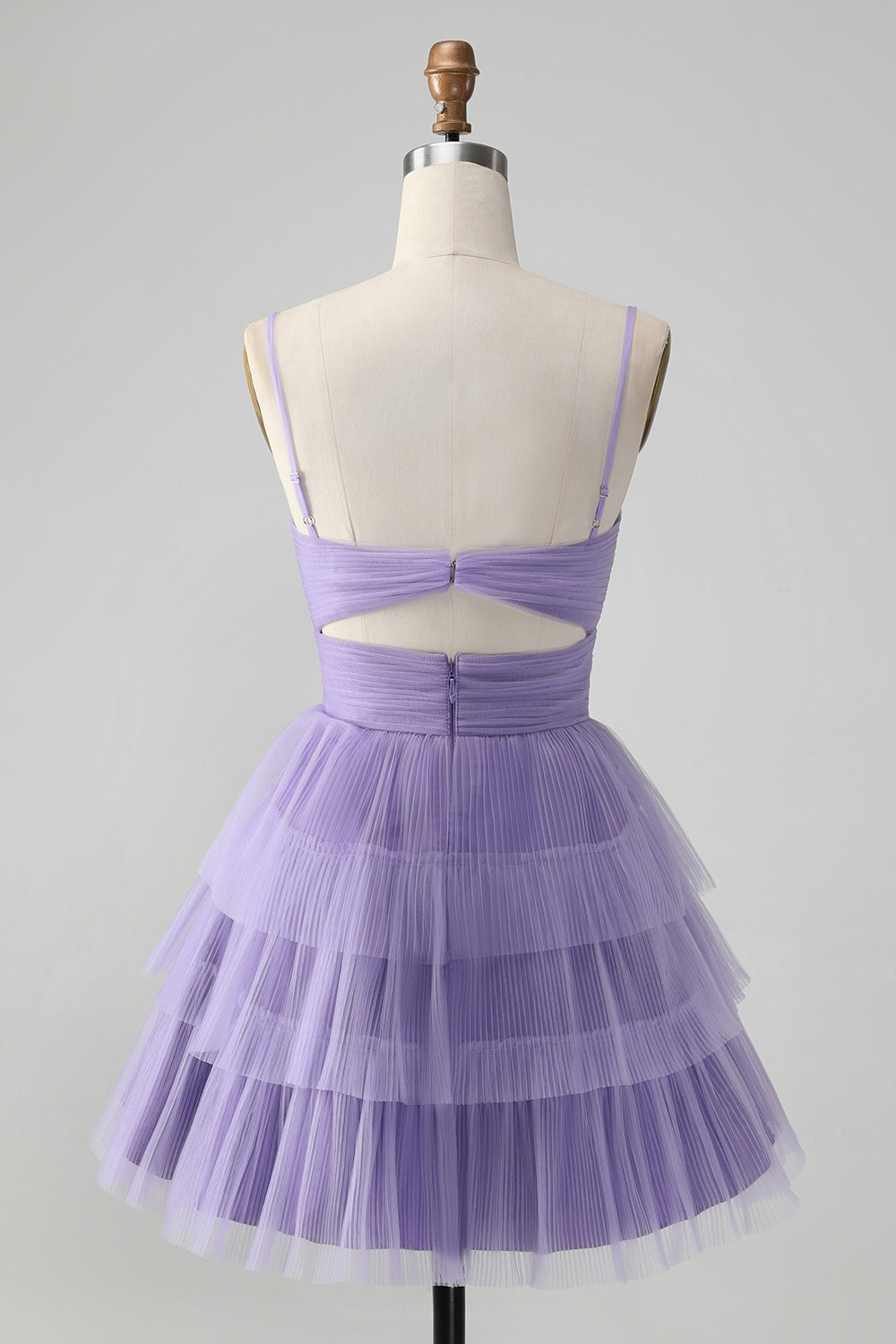 Cute Purple A Line Spaghetti Straps Tulle Tiered Short Homecoming Dress